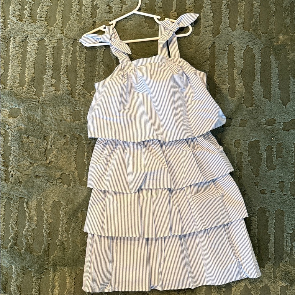 Crewcuts Blue and White Striped Tiered Dress